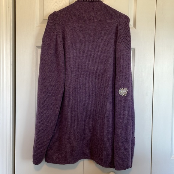 Women’s Peruvianan Link Alpaca cardigan sweater XL purple open front. Repaired - Picture 9 of 15